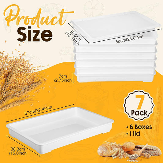 Tioncy 6 Pack White Pizza Dough Proofing Box Tray with Lid 22.44" x 15" x 2.8" Stackable Dough Proofing Containers for Pizza Bread Resistance to Impact Temperature Changes Commercial Family Use