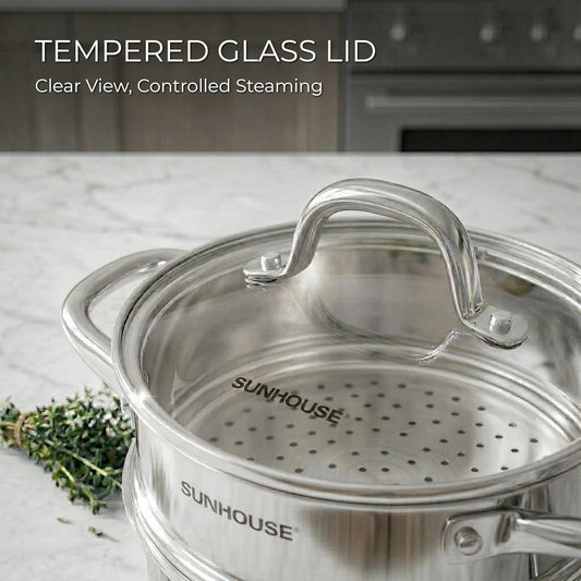 SUNHOUSE 2 QT Stainless Steel Saucepan with Lid and Steamer Basket Insert