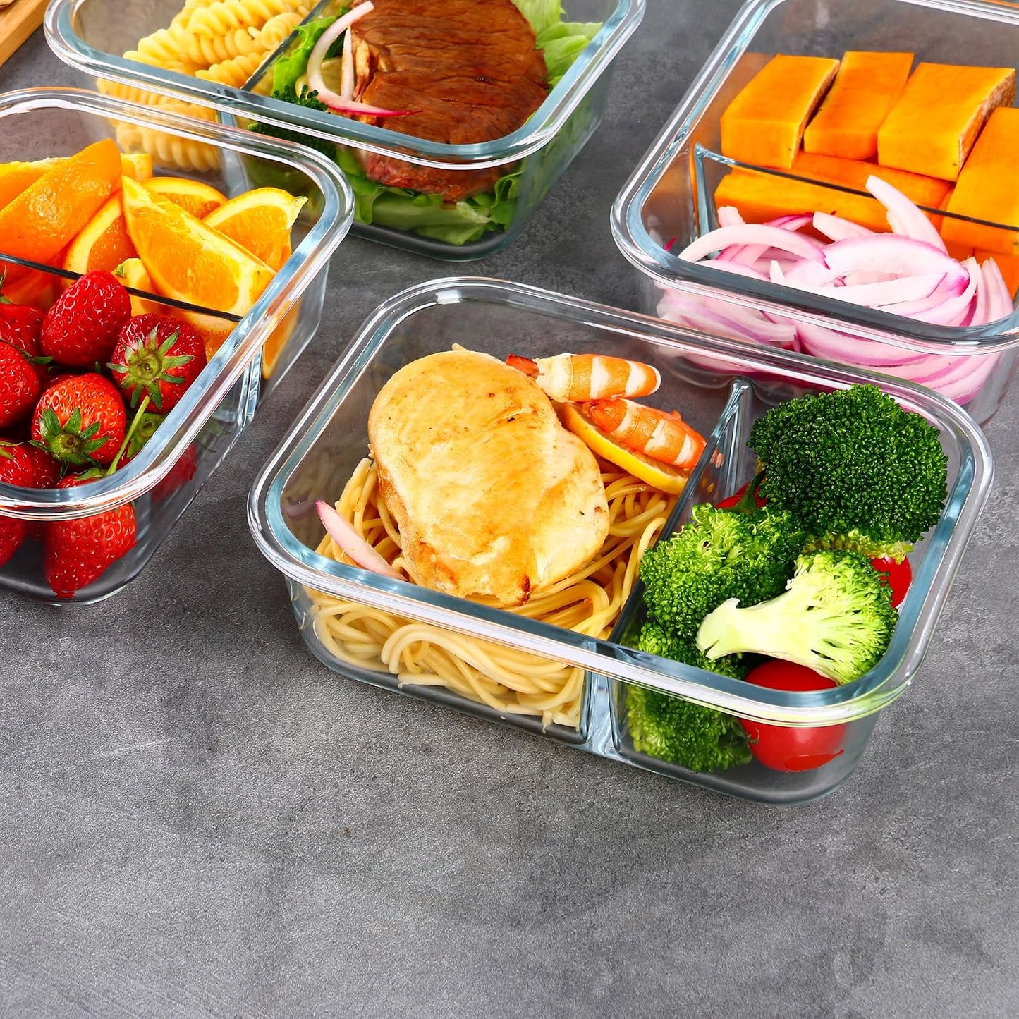5 Pack 30oz Glass Meal Prep Containers - 2 Compartment Glass Food Storage Containers with Lids, Airtight Bento Boxes, Oven, Freezer & Dishwasher Safe