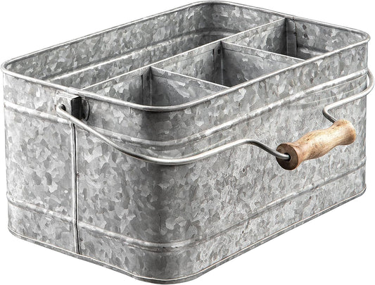 Royalty Art Farmhouse Kitchen Caddy Organizer with Handle for Condiments, Cleaning Products, and Party Supplies, Rustic Galvanized Steel, 13” x 8 1/4”