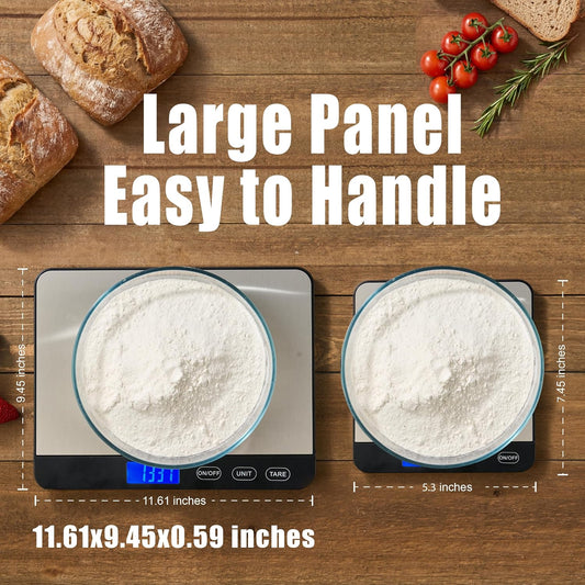 Food Scale 44lb/20kg, Extra-Large Platform Digital Kitchen Scale, 1g/0.1oz High Precision, Stainless Steel/Tempered Glass, Weight Grams and oz for Cooking Baking Meal Prep Sourdough Bread