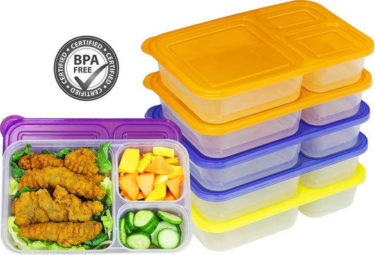 16 Pack - SimpleHouseware 3-Compartment Heavy Duty Bento Lunch Meal Prep Container Boxes, 36 ounces, 4 Color
