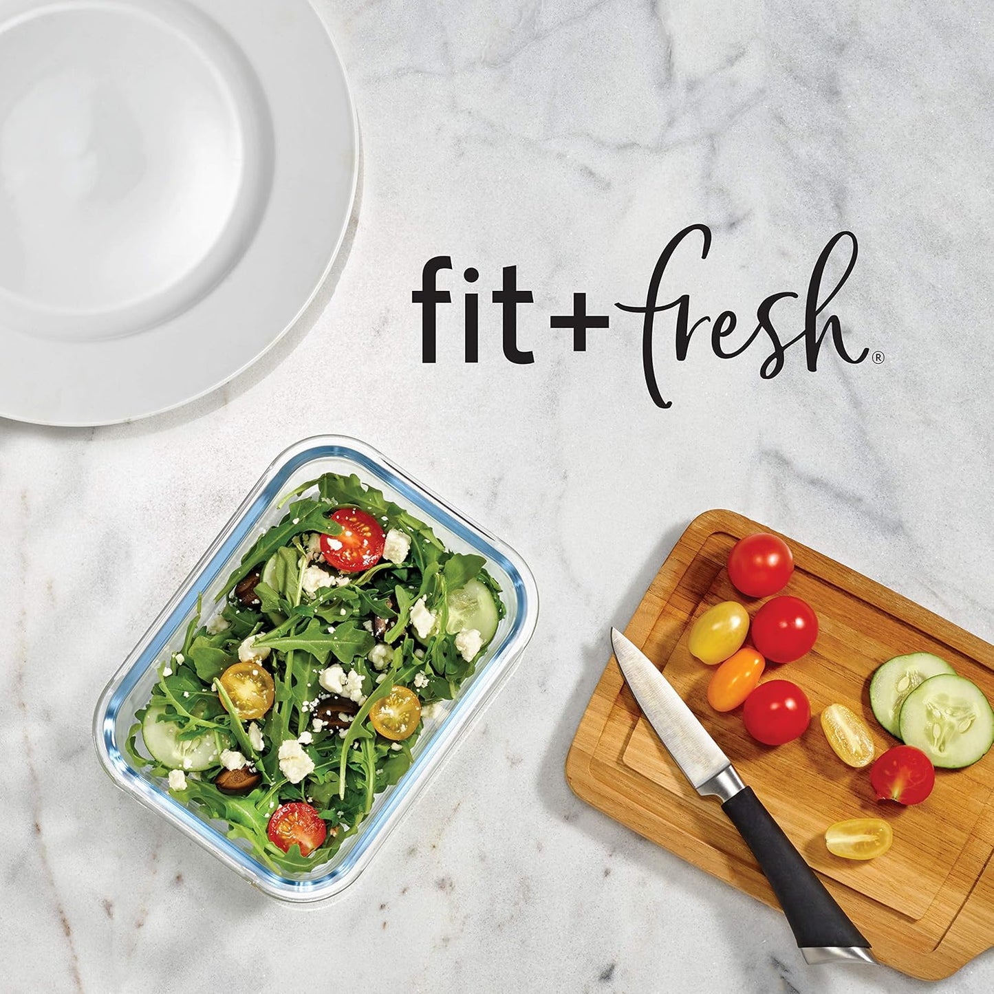 Fit & Fresh Divided, 5-Pack, Two Compartments, Set of 5 Containers with Locking Lids, Glass Storage, Meal Prep Containers with Airtight Seal, 27 oz.
