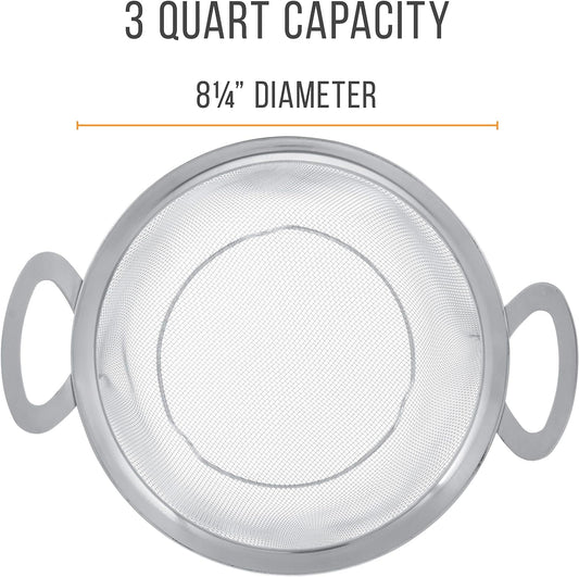 U.S. Kitchen Supply Stainless Steel Colander Strainer Basket - 3-Quart Colander with Resting Feet & Handles - Wide Rim Sieve, Stainless Steel Strainers and Colanders for Kitchen