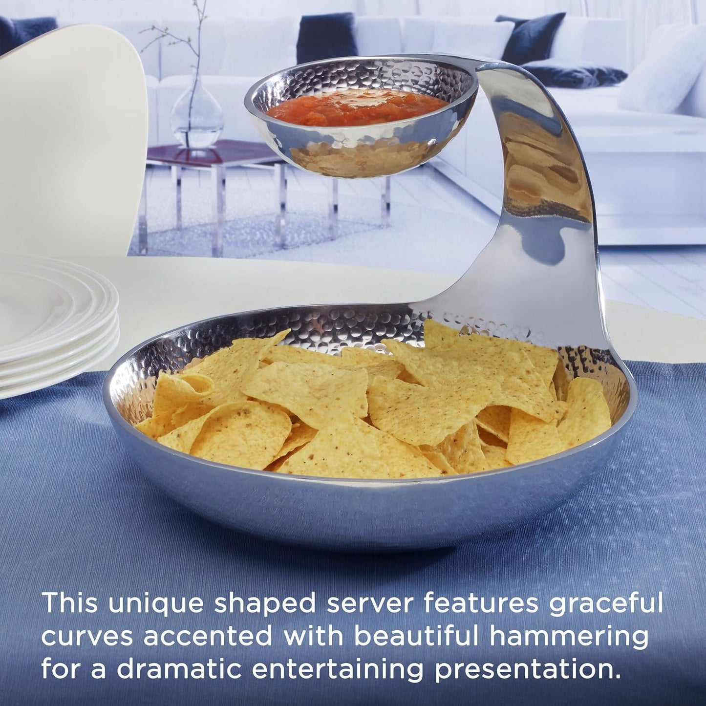 Towle Hammersmith Gooseneck Chip and Dip Server, 11-Inch,Silver