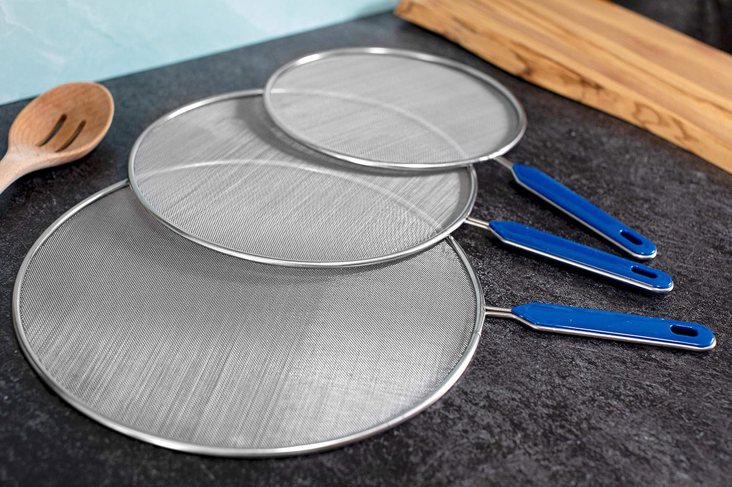 Grease Splatter Screen For Frying Pan Cooking Set of 3 (8", 10" and 11") Fine Mesh Iron Skillet Lid Guard Shield