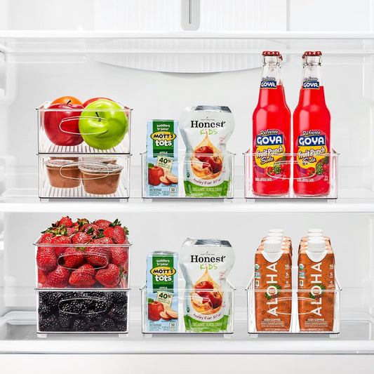 Sorbus Stackable Refrigerator Organizer Bins - Set of 4 Clear Storage Bins for Kitchen Pantry, Freezer & Fridge Organization - Food Organizing Plastic Containers with Handles for Countertops & Drawers