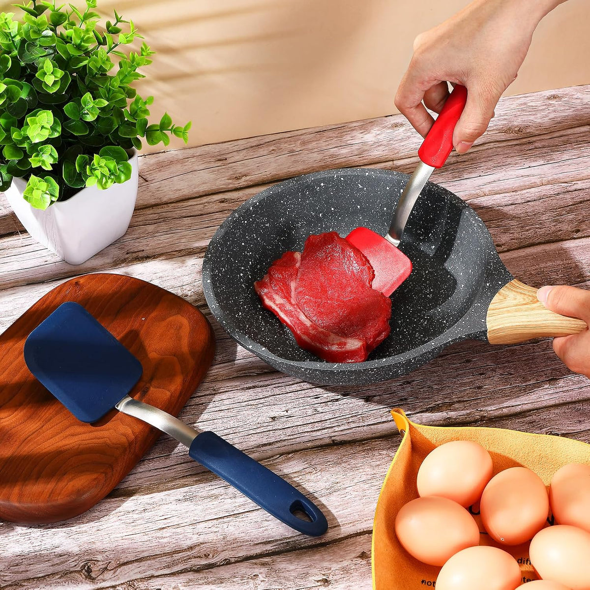 2Pcs Mini Silicone Cookie Brownie Spatula, Solid Flat, Khaki