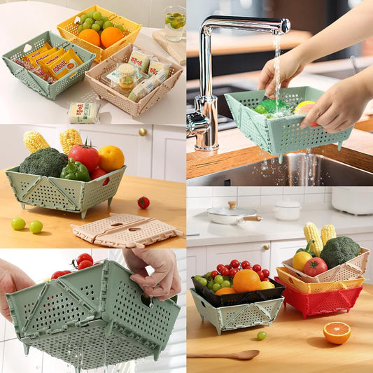 Thickened Collapsible multifunctional Colander for Kitchen, Wash Foldable Storage Drain basket for Pasta, Fruit, Vegetables, snack,Berry Space-Saving ,RV camper, Tabletop storage organization basket
