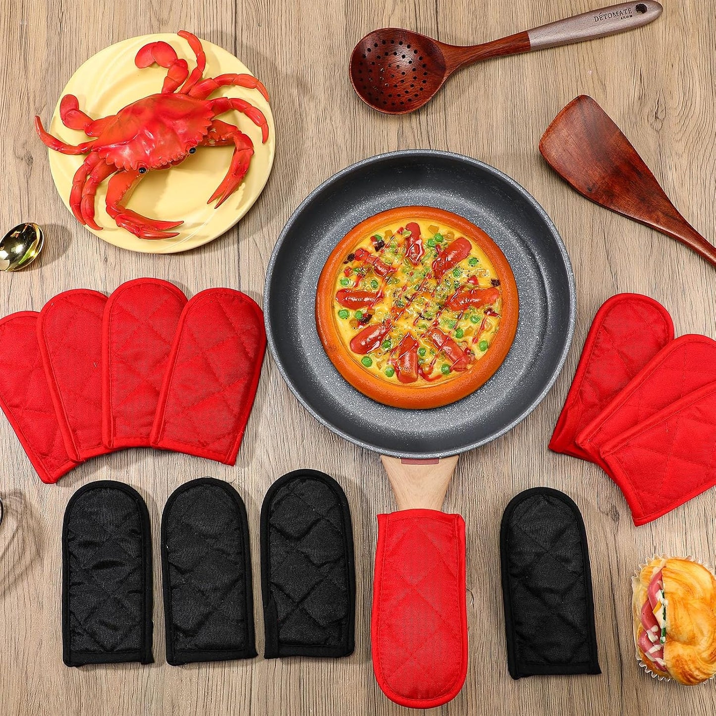 Dandat 24 Set Hot Handle Covers for Daily Replace Use Gift Pan Handle Sleeve Covers Heat Resistant Cast Iron Holder Sleeve Washable Handgrip Mitts for Christmas Kitchen Gifts Craft (Black)