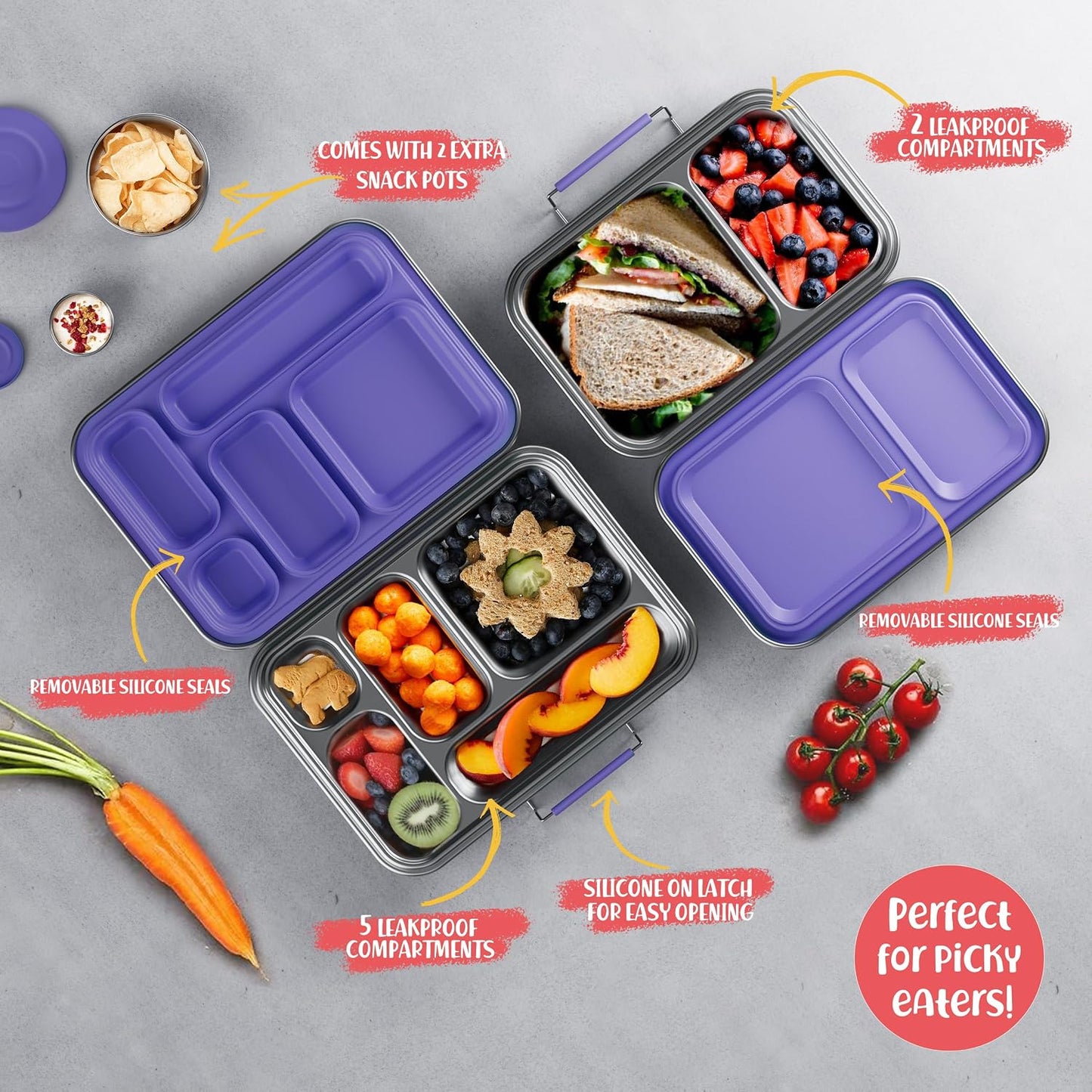 AOHEA Stainless Steel Bento Box Kids, Kids Metal Bento Lunch Box BPA Free Lunch Box Containers 304 Stainless Steel Bento Box for School and Office(Bule)