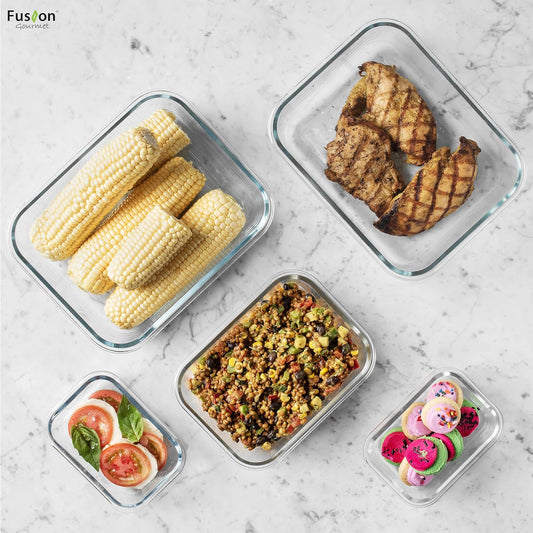 Fusion Gourmet 8 Pack 35 oz Glass Storage Containers with Lids - Airtight, Leakproof, Oven, Microwave & Freezer Safe, Stain & Odor Resistant, Reusable Meal Prep Containers (16-Piece)