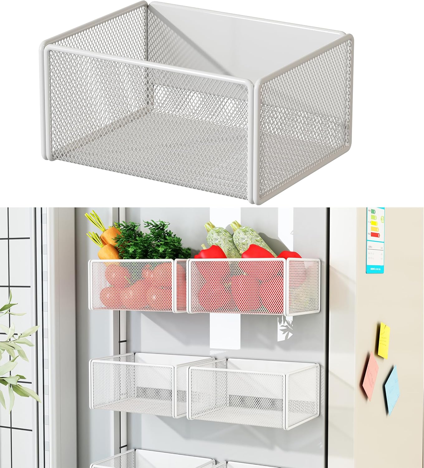 Magnetic Basket Organizer Holder for Fridge Magnetic Storage Bin Box Containers for Refrigerator Whiteboard Classroom (Large, Black)