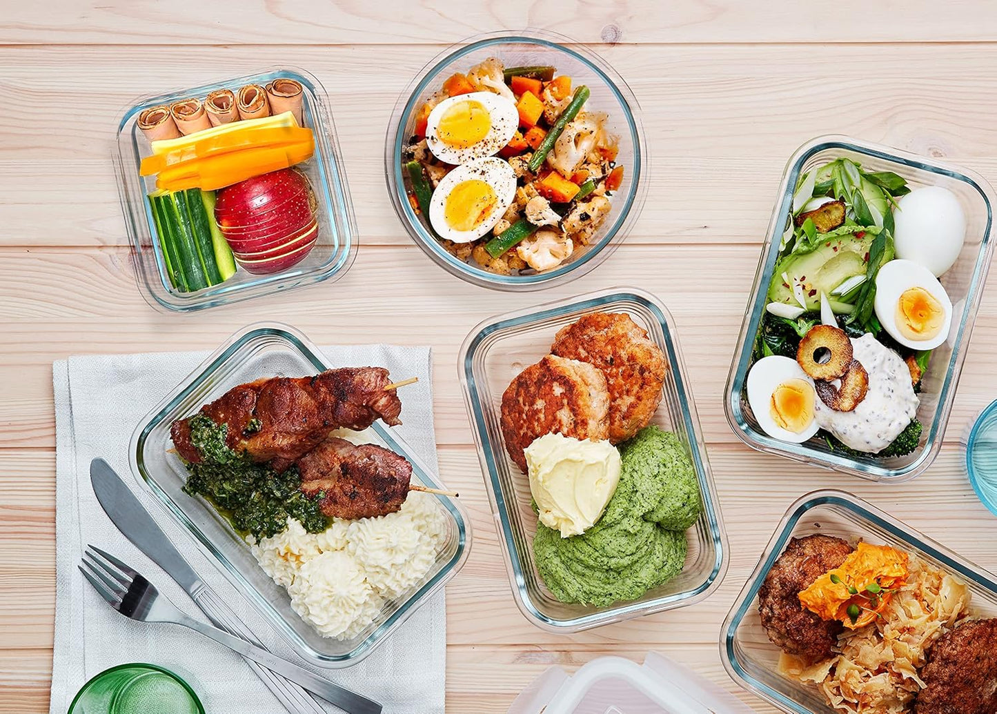 M MCIRCO 36 oz 2 Compartments Glass Meal Prep Containers set of 5 and 30Pcs Glass Food Storage Containers Set