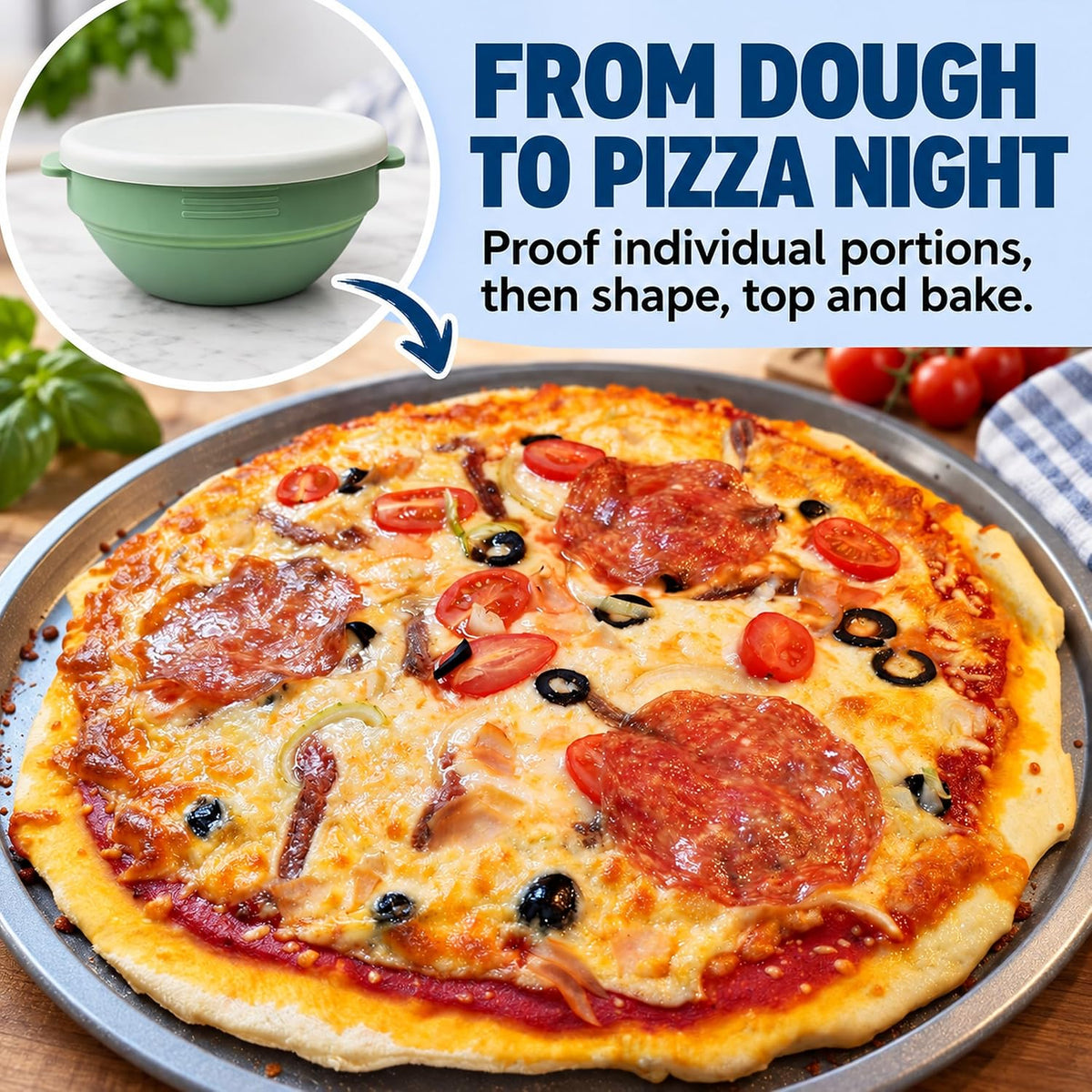 Collapsible Pizza Dough Proofing Containers with Lids, 4-Pack