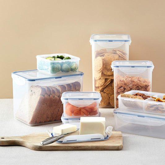 Lock & Lock Easy Essentials Food Storage Bin Set for Pasta, Flour, Sugar/Airtight Container Lids/BPA-Free/Dishwasher Safe, 8 Piece - Clear