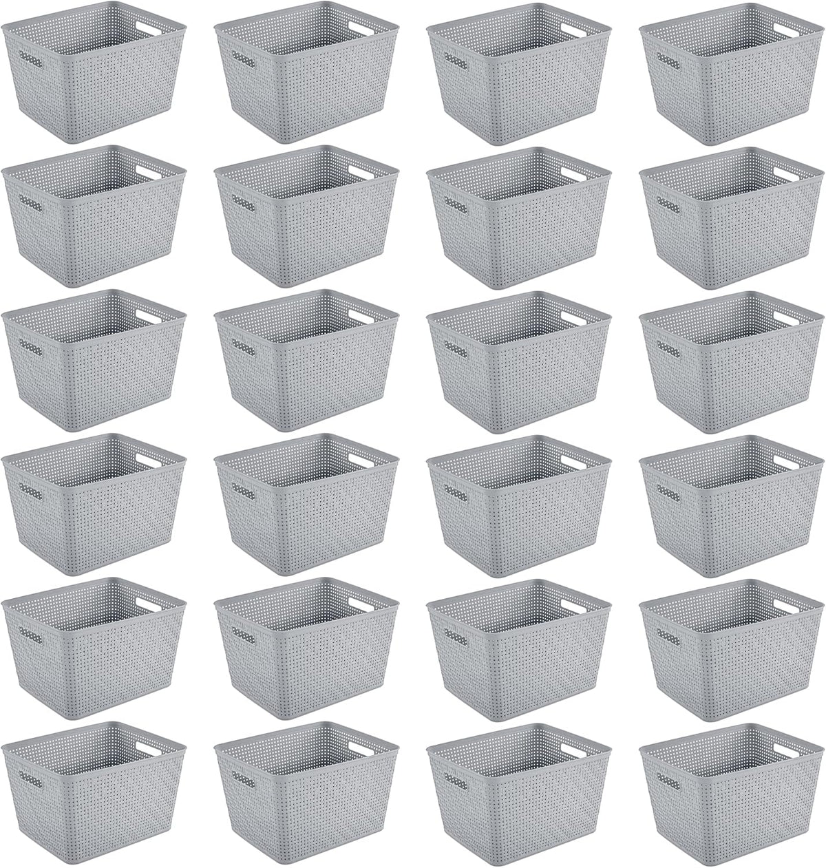 Sterilite 6-Pack Tall Basket, Woven Plastic Storage Baskets for Organization, Cement - Organizing Bin Containers with Handles for Bedroom, Bathroom, Dorm, and Closet