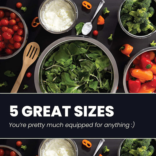 WHYSKO Stainless Steel Mixing Bowls Set, 5-Piece Meal Prep & Food Storage