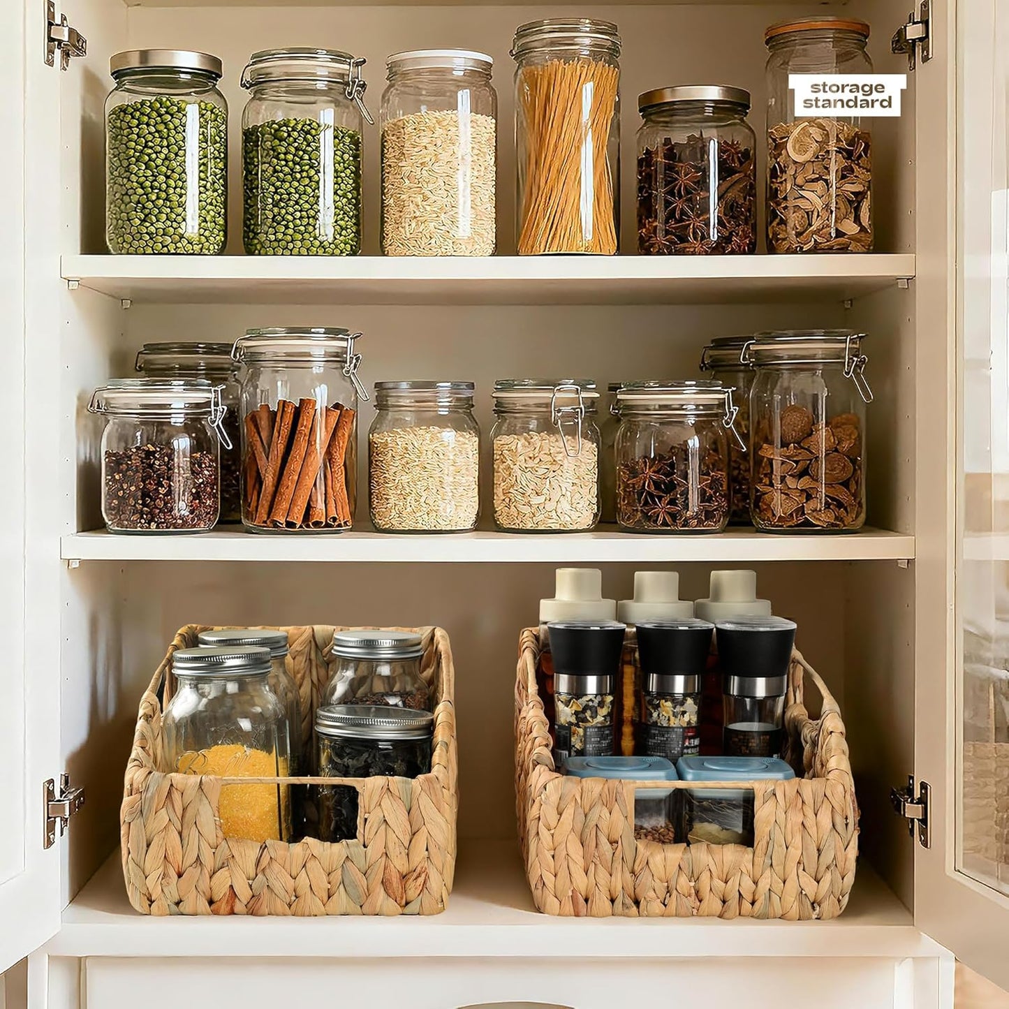 2-Pack Wicker Basket Set - Water Hyacinth Pantry Organizers and Storage w/Handles, For Home, Bedroom, Kitchen, & More - 100% Earth Friendly Woven Rattan, Simple Open Shape Decorative Baskets