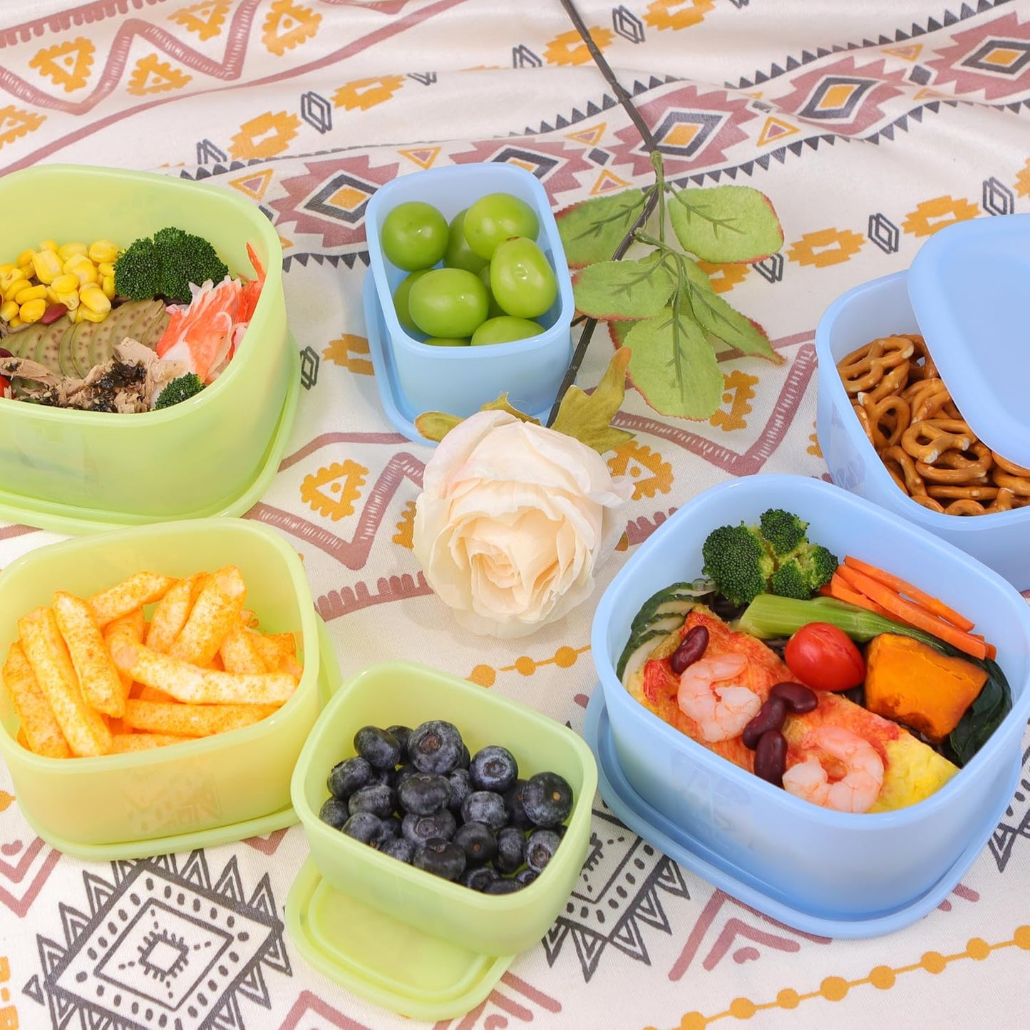 Silicone Food Storage Containers with Airtight Lids, Set of 6, 8oz + 16oz + 24oz, Nesting Meal Prep Container for Lunch, Leftovers, Fruits, Dishwasher & Microwave & Freezer Safe, Green + Blue