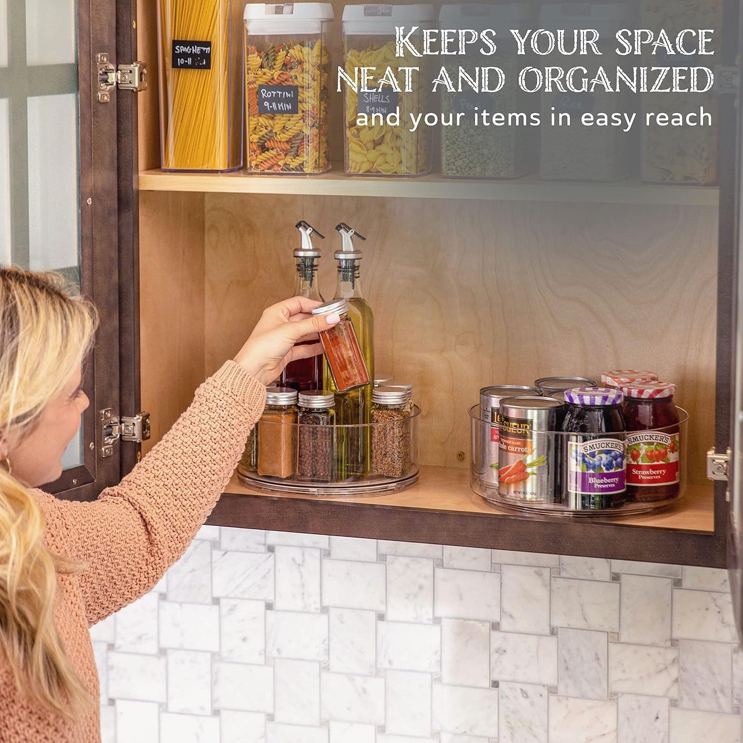 Oizeir Lazy Susan Turntable - Clear Acrylic, Removable Sections, Rotates 360 Degrees. Easily Organize Your Fridge, Cabinet or Counter. Great Carousel Storage for Food, Spices, Cosmetics. (4-Sections)