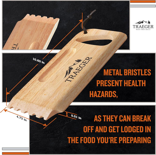 Traeger Grills BAC454 Wooden Grill Scraper – Solid Hardwood Grill Grate Cleaner, Compatible with Pro Series, Ironwood, and Timberline Grills, Safe Bristle-Free Grill Cleaning Accessory