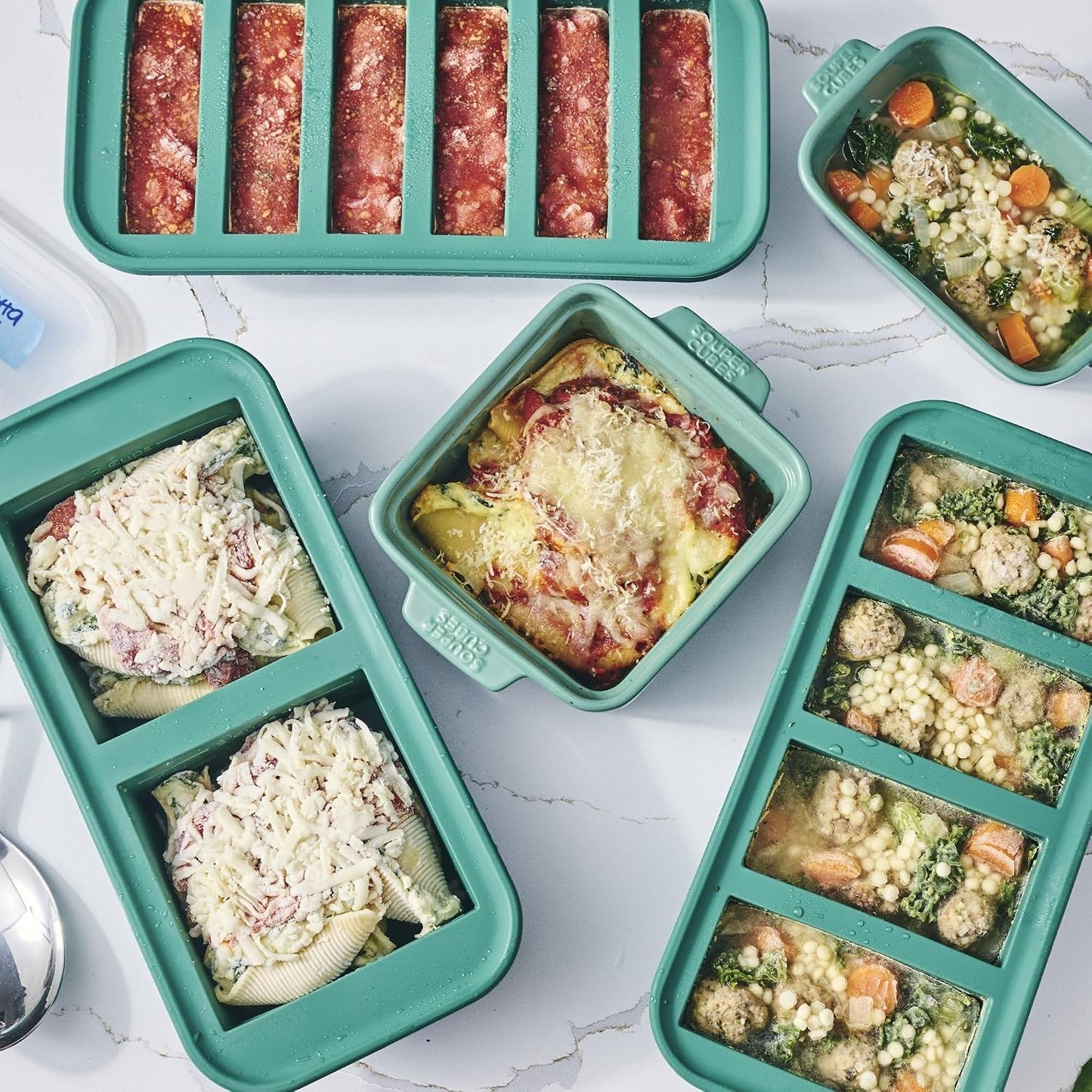Souper Cubes Silicone Freezer Molds Gift Set, Kale | 2 Tbsp, 1/2 Cup, 1 Cup and 2 Cup Silicone Molds for Food Set, Perfect for Freezing Soup, Grains, Proteins, Herbs and More