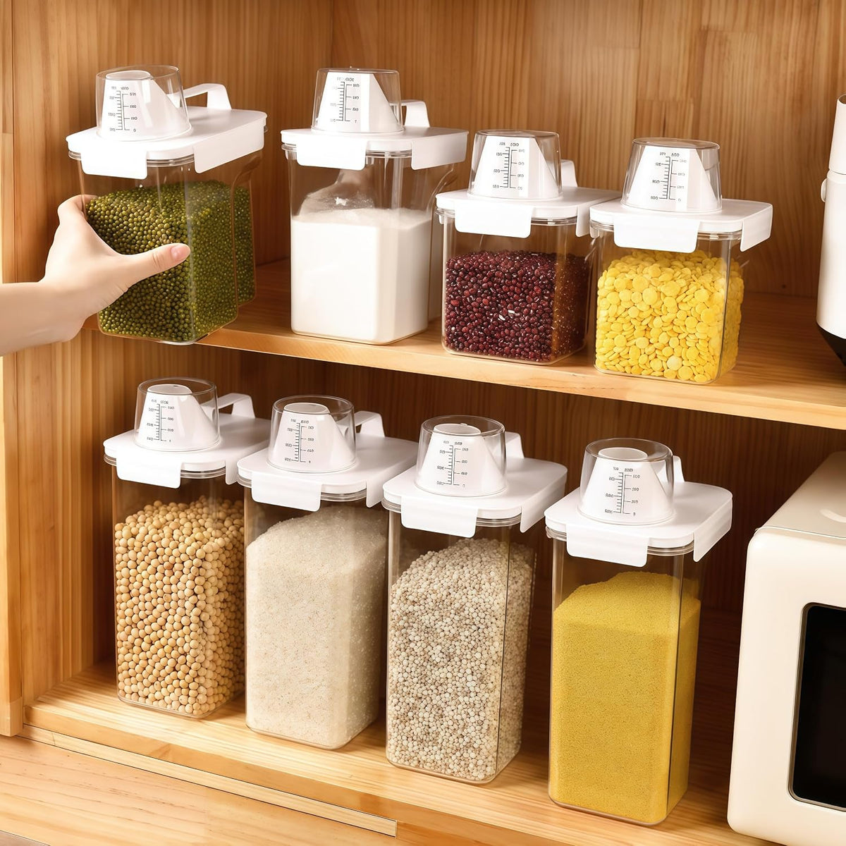 Airtight Food Storage Canisters with Measuring Cup - Ideal for Cereal, Flour & Sugar | Kitchen Pantry Organization Containers, Dry Food Storage (2800ml)