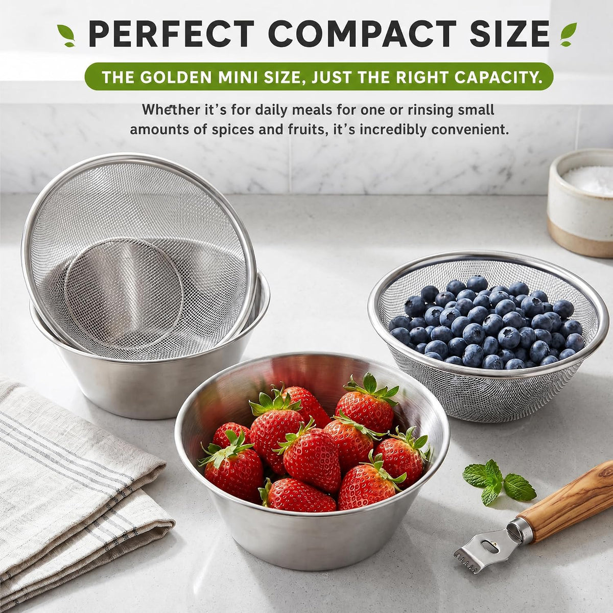 WRINGKIT 4 Pcs 304 Stainless Steel Colander Bowl Set, Dishwasher Safe