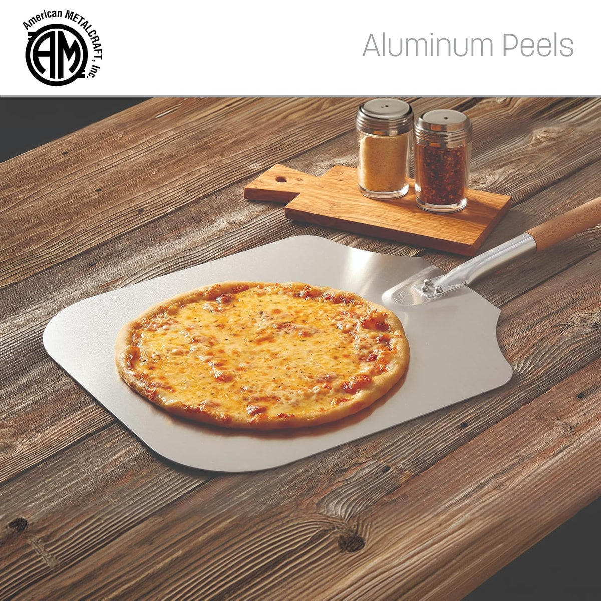 American Metalcraft 3016 Aluminum Pizza Peel with 19 Inch Wood Handle - 12 x 14 Inch, 14 Gauge Aluminum Blade - Tapered Edges for Smooth Handling - Durable Commercial Grade, Silver