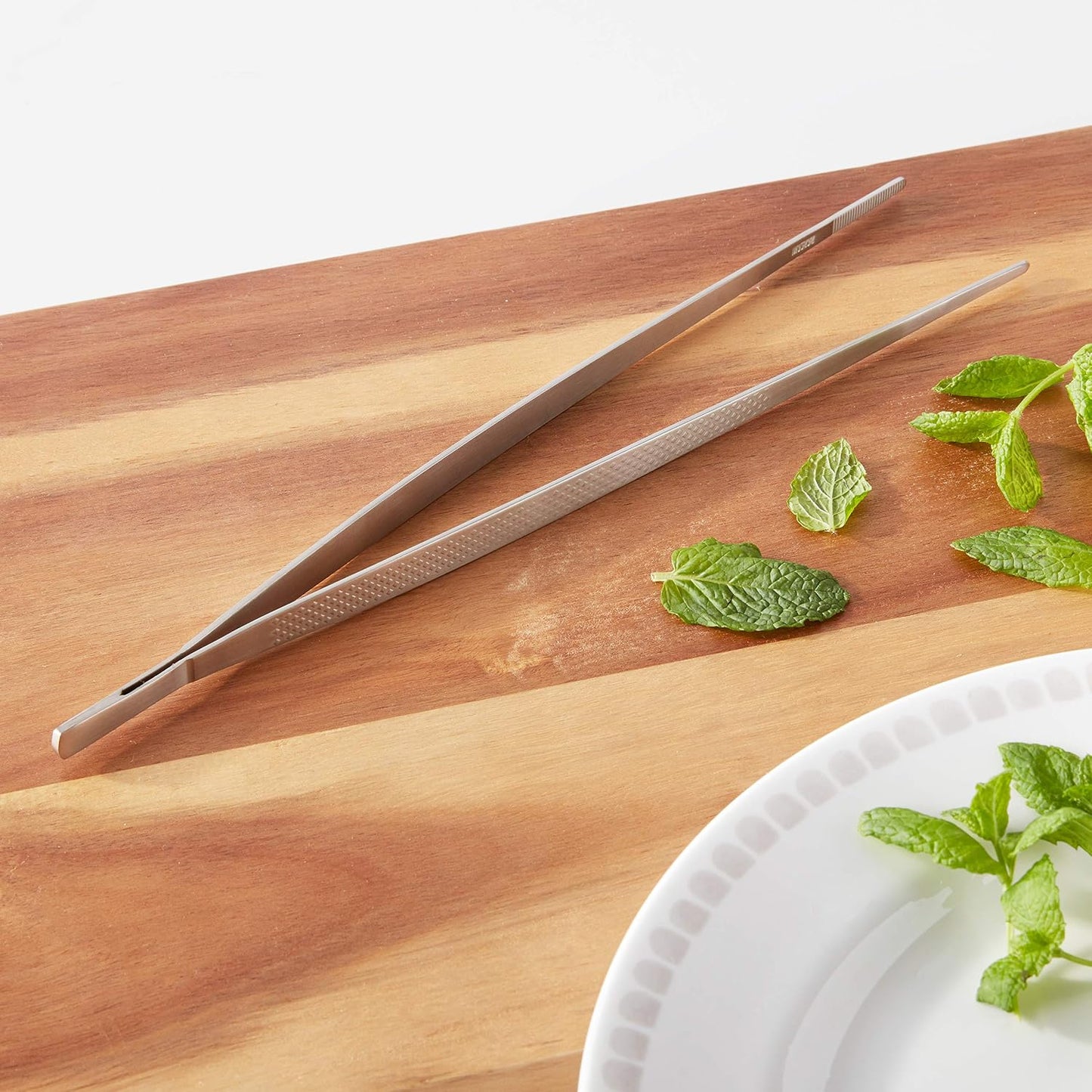 Mercer Culinary 18-8 Stainless Steel Chef Plating Tongs, Offset Tip, 6-1/2 Inch
