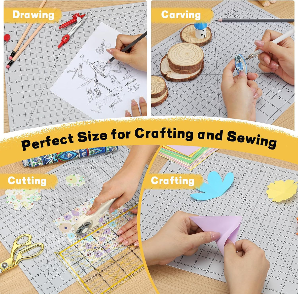 Self Healing Cutting Mat 18" x 12", A3 Double-Sided for Quilting & Sewing, Non-slip, 5-Ply Rotary Cutting Mat for Crafts Cutting Fabric Scrapbooking, and Small Modeling Projects, Anthracite Gray