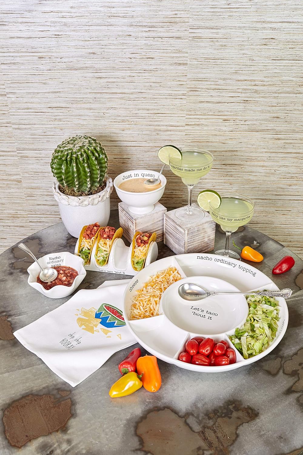 Mud Pie Taco bar Condiment Serving Platter, White