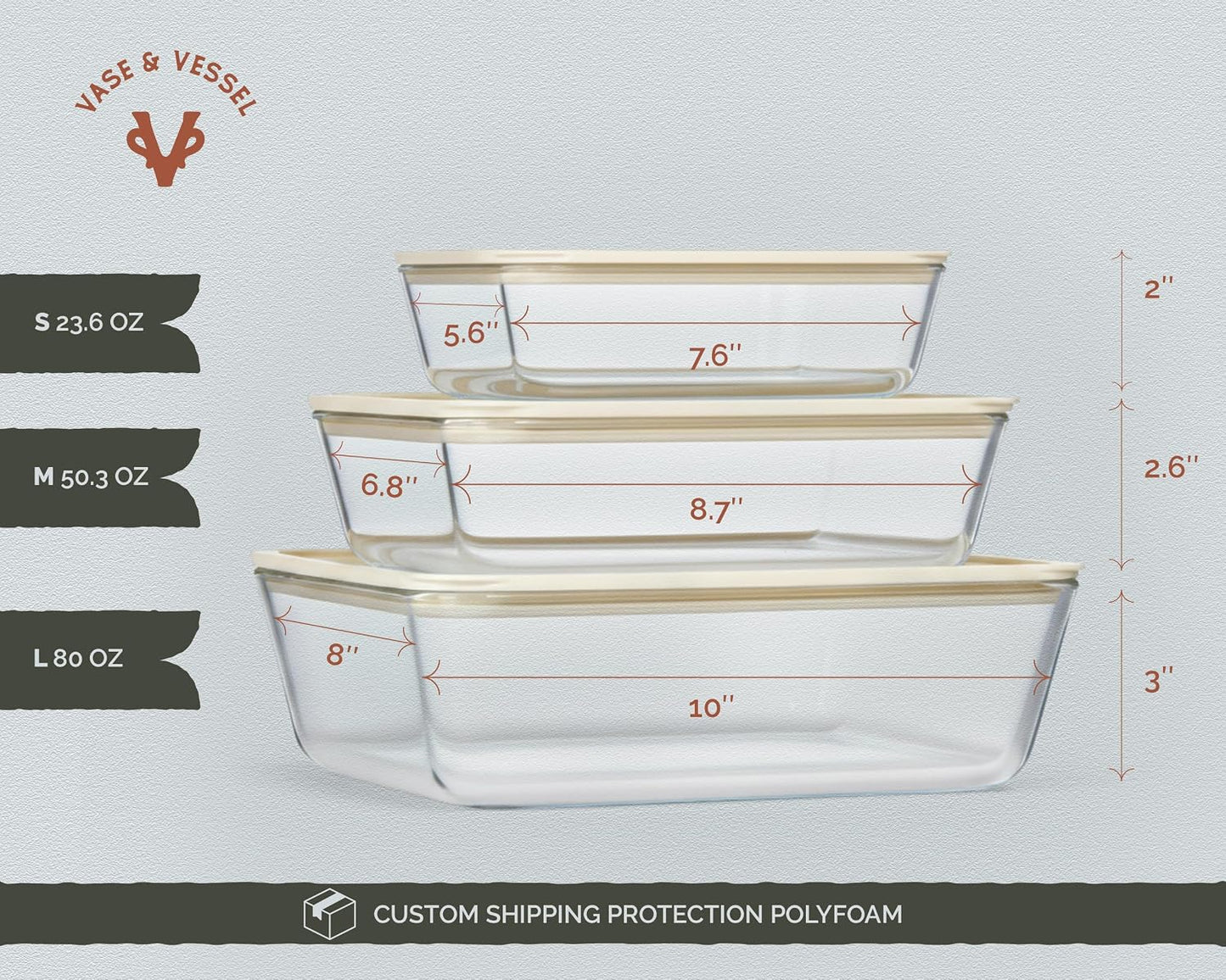 Glass Storage Container Set, Borosilicate Glass, Tempered Glass Lids, Baking Pan, Airtight with Vents, Microwave, Oven & Dishwasher Safe, (Rectangular - Set Of 3)