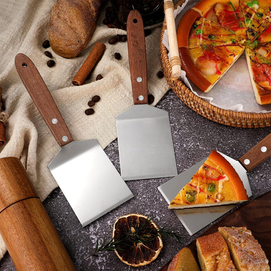 BBTO 20 Pcs Stainless Steel Pizza Servers with Wooden Handle 8x2.5", Brown