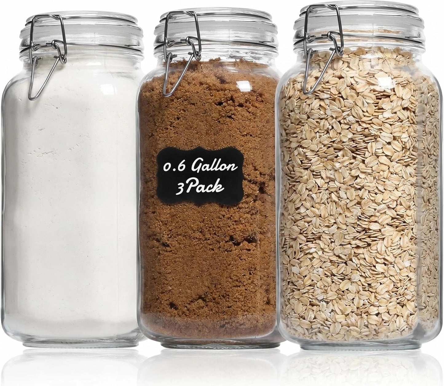 78oz Large Square Airtight Glass Jars with Lids, Wide Mouth Food Storage Canisters, Hold 4lb Sugar or 5lb Rice, Heavy Duty Pantry Containers for Flour, Coffee, Bulk Storage