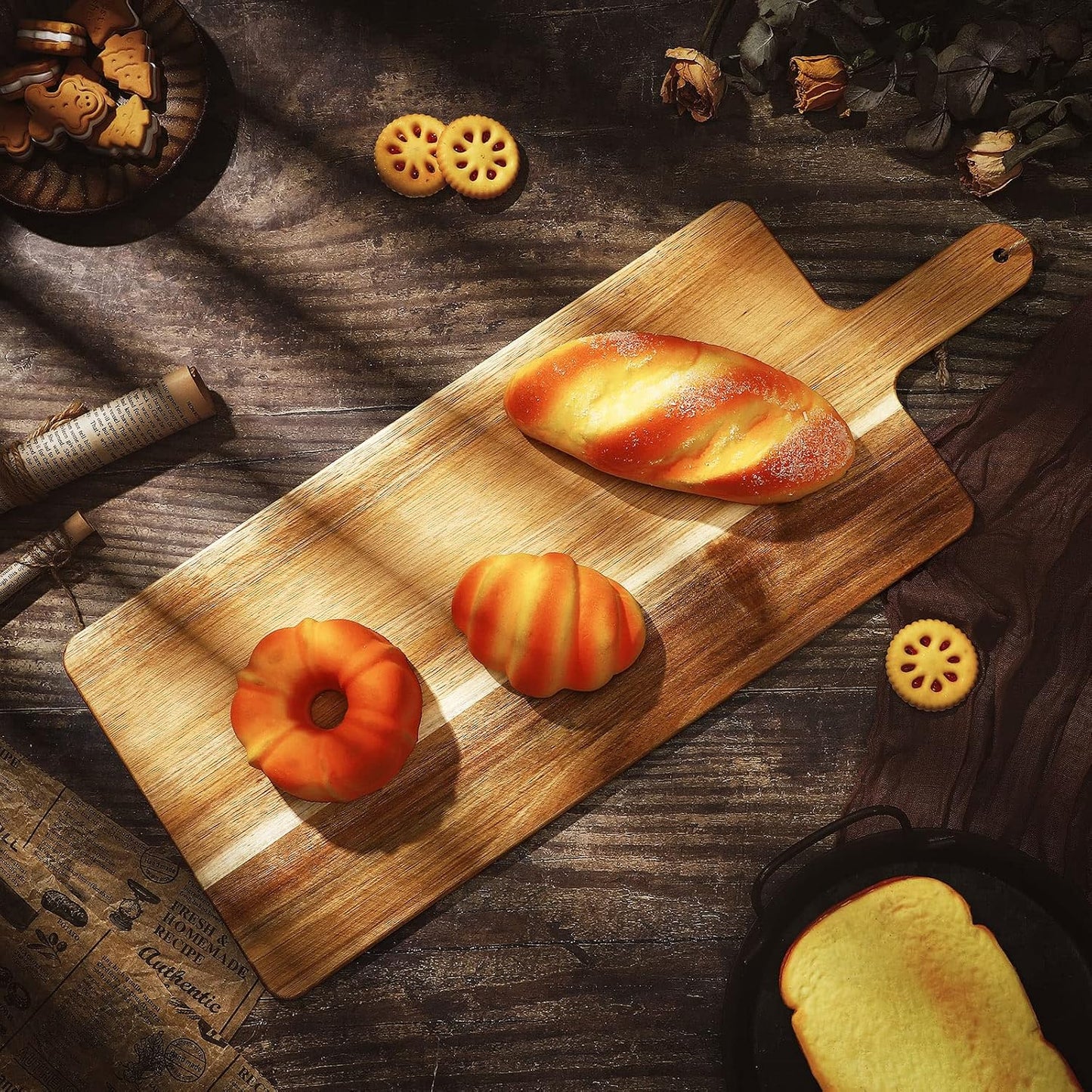 Patelai 6 Pcs 15 x 7 Inch Bamboo Cutting Board Set with Handles Laser Engraving Wooden Charcuterie Kitchen Plain Serving Chopping Board Bulk for DIY Housewarming
