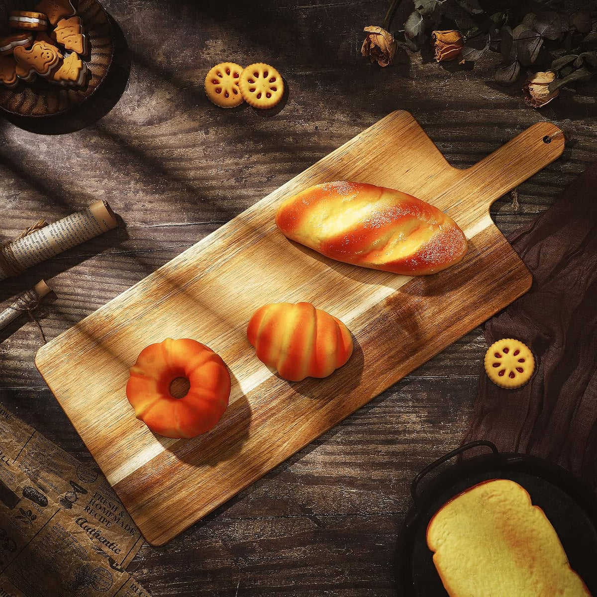Patelai 6 Pcs 15 x 7 Inch Bamboo Cutting Board Set with Handles Laser Engraving Wooden Charcuterie Kitchen Plain Serving Chopping Board Bulk for DIY Housewarming