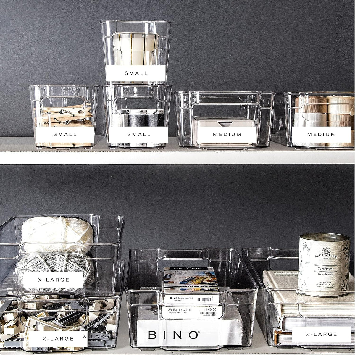 BINO | Stackable Storage Bins, Small - 4 Pack | The Stacker Collection | Clear Plastic Storage Bins | Organization and Storage Containers for Pantry & Fridge | Multi-Use Organizer Bins | BPA-Free