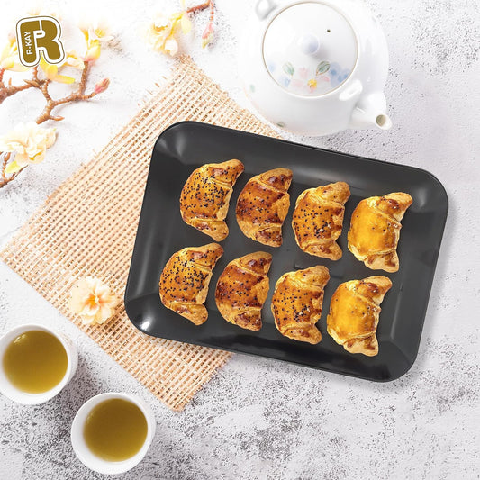 6 Pack Plastic Serving Trays for Party - 8 x 11 Disposable Serving Tray - Heavy Duty Gold Dessert Trays (Clear)