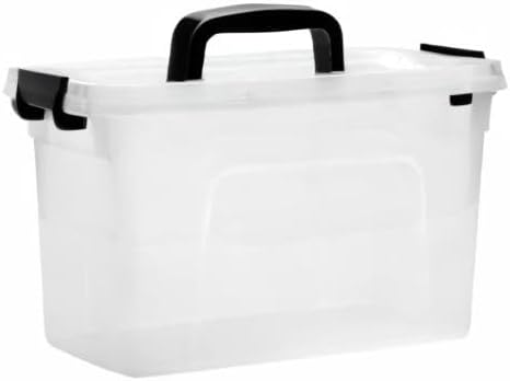 6 Quart Stackable Plastic Storage Bins with Lids, 6 Pack Clear Black Small Organizer Boxes with Latches for Bathroom, Pantry, Office Desk and Small Item Storage
