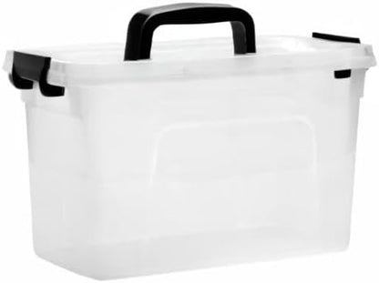 6 Quart Stackable Plastic Storage Bins with Lids, 6 Pack Clear Black Small Organizer Boxes with Latches for Bathroom, Pantry, Office Desk and Small Item Storage