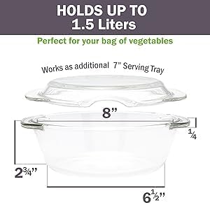 Glass Microwave Vegetable Steamer & Casserole Oven Dish in One! | 100% Glass, Plastic-Free, BPA-Free, and Silicone-Free