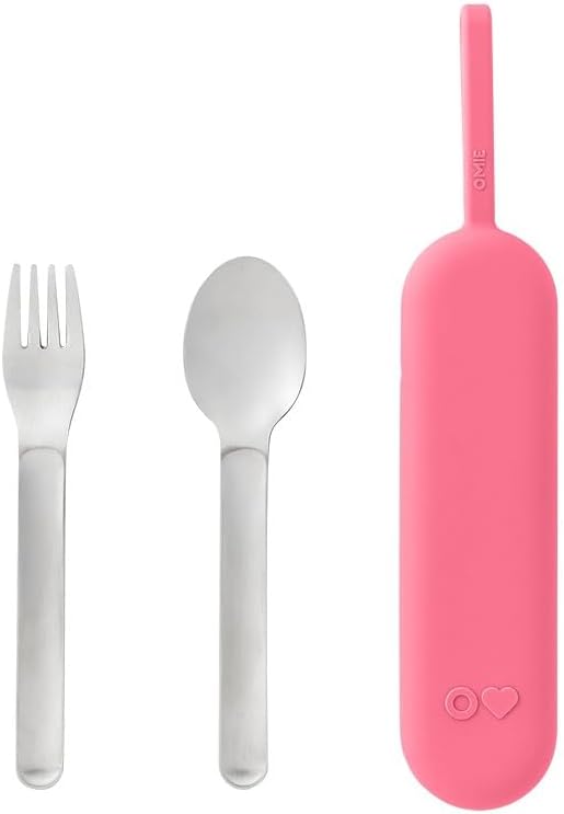 Omie OmieBox Kids Utensils Set with Case - 2 Piece Plastic, Reusable Fork and Spoon Silverware with Pod for Kids (Mint Green)