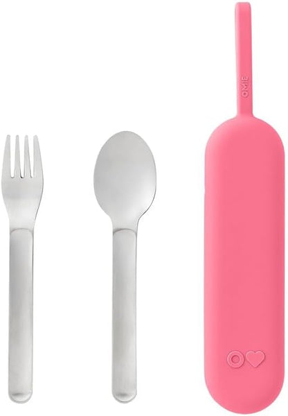 Omie OmieBox Kids Utensils Set with Case - 2 Piece Plastic, Reusable Fork and Spoon Silverware with Pod for Kids (Mint Green)