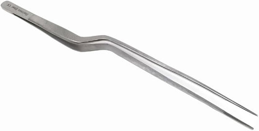 Stainless Steel Offset Chef Kitchen Tweezers for Preparing, Sea Food, BBQ, Decorating Plates & Cakes, Pastries, Kernels of Corn, Pine Nuts Garnishing, Placing & Picking Objects (8 Inch)