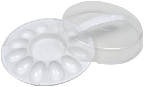 Deviled Egg Carrier Container With Lid, Round Plastic Storage Tray, 12 Egg Capacity, Set of 2, Clear With Built-in Handles
