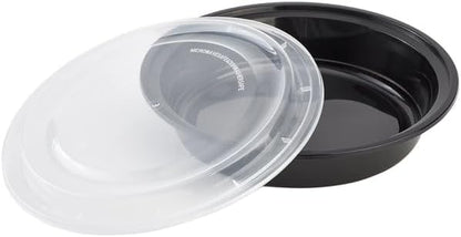 48oz Disposable Black Meal Prep/Bento Box with Clear Dome Lids - Round Plastic Meal Containers - Leak Proof and Reusable Box : Perfect For Salad, Meal Prep and Fruits : Set of 10