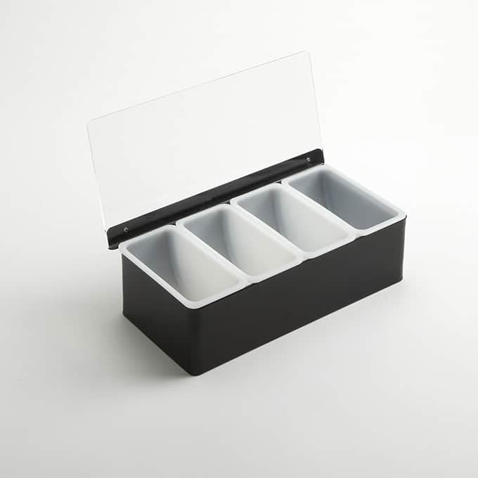 Black Stainless Steel Condiment Holder by American Metalcraft, 4 Compartments, 12 x 5.75 x 3.5 inches - CDB4