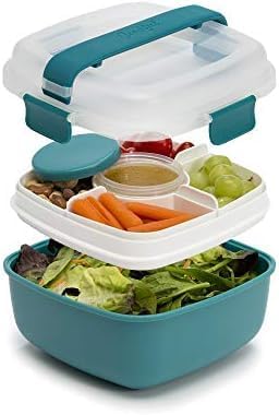 Goodful Stackable Lunch Box Container, Bento Style Food Storage with Removeable Compartments for Sandwich, Snacks, Toppings & Dressing, Leak-Proof and Made without BPA, 56-Ounce, Blue